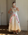 Vintage 60s Silk Pleated Wedding Gown with Pink Flowers