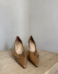 Vintage Y2K Tan Leather Buckle Stiletto Heels