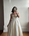 Vintage 90s Silk Satin Scoop Princess Wedding Gown Cream