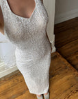 Vintage 90s Sequin Embellished Halter Bodycon Midi Dress White