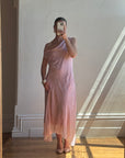 Vintage 90s Bias Beaded Sheer Asymmetrical Slip Dress Baby Pink