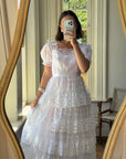 Vintage 70s Tiered Lace Wedding Dress With Ribbon