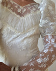 Vintage 80s Lace Satin Sequin Panelled Wedding Gown