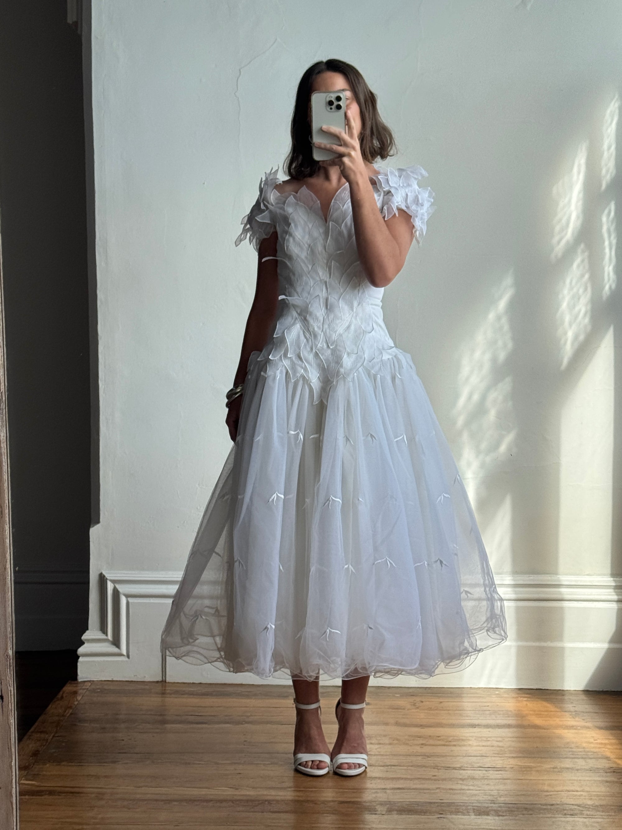 Vintage 80s Basque Waist Tinkerbell Wedding Gown