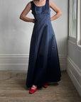 Vintage 90s Satin Bow Gown Navy