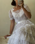 Vintage 70s Tiered Lace Wedding Dress With Ribbon