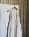 Vintage 90s Raw Silk Backless Bow Wedding Dress
