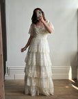 Vintage 70s Tiered Lace Wedding Dress With Bows