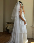Vintage 70s Tiered Bubble Chiffon Wedding Dress