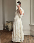 Vintage 70s Prairie Lace Wedding Dress Creme