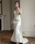Vintage 90s Italian Beaded Lace and Satin Wedding Gown