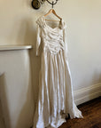 Vintage 90s Pure Silk Rosette Off Shoulder Wedding Gown