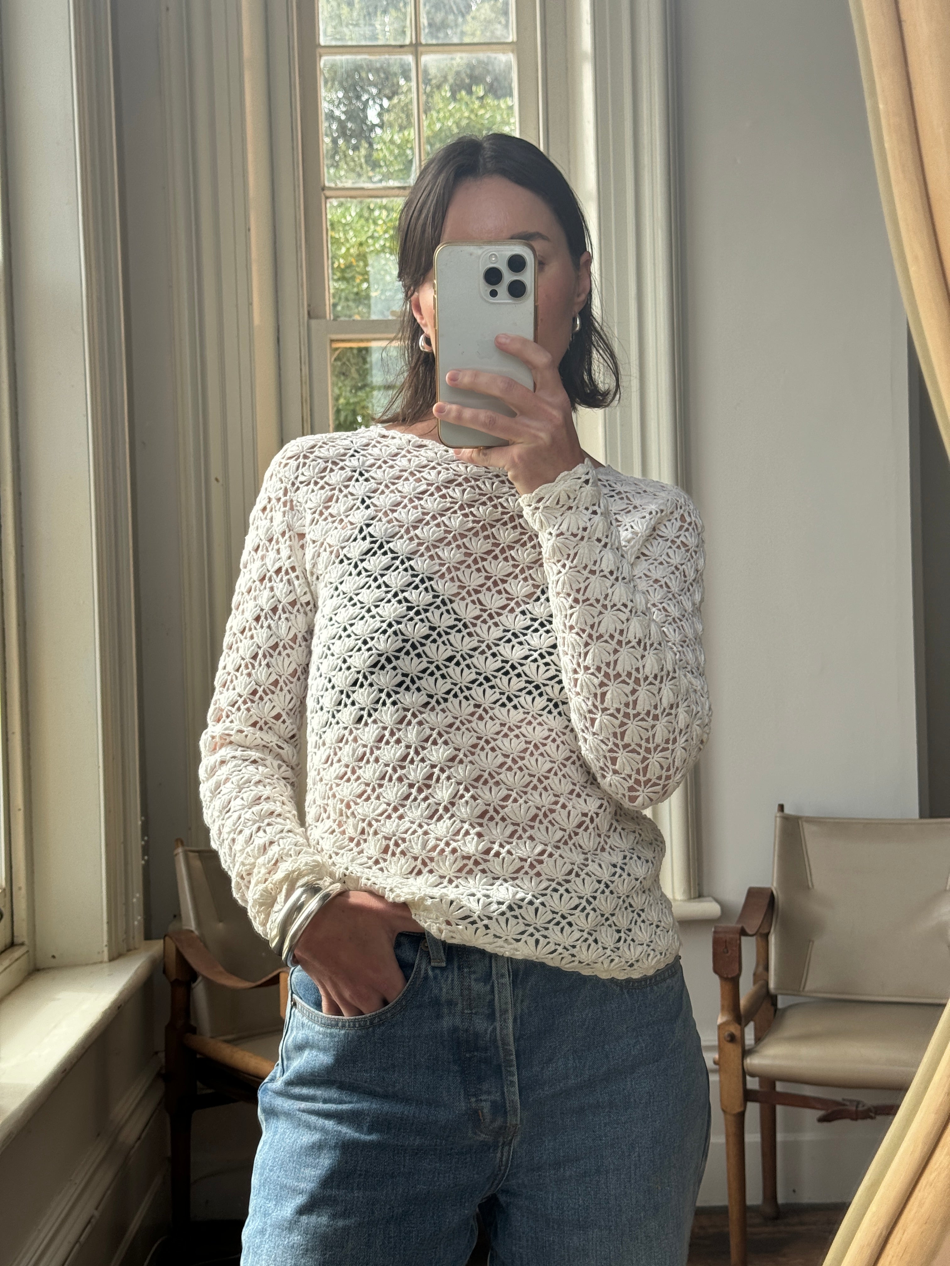 Vintage Crochet Long Sleeved Top