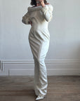 Vintage Fur Trim Long Sleeved Satin Wedding Dress