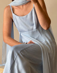 Vintage 90s Sky Blue Strappy Slip Dress with Neck Scarf