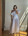 Vintage 80s Asymmetrical Taffeta Drop Waist Wedding Dress