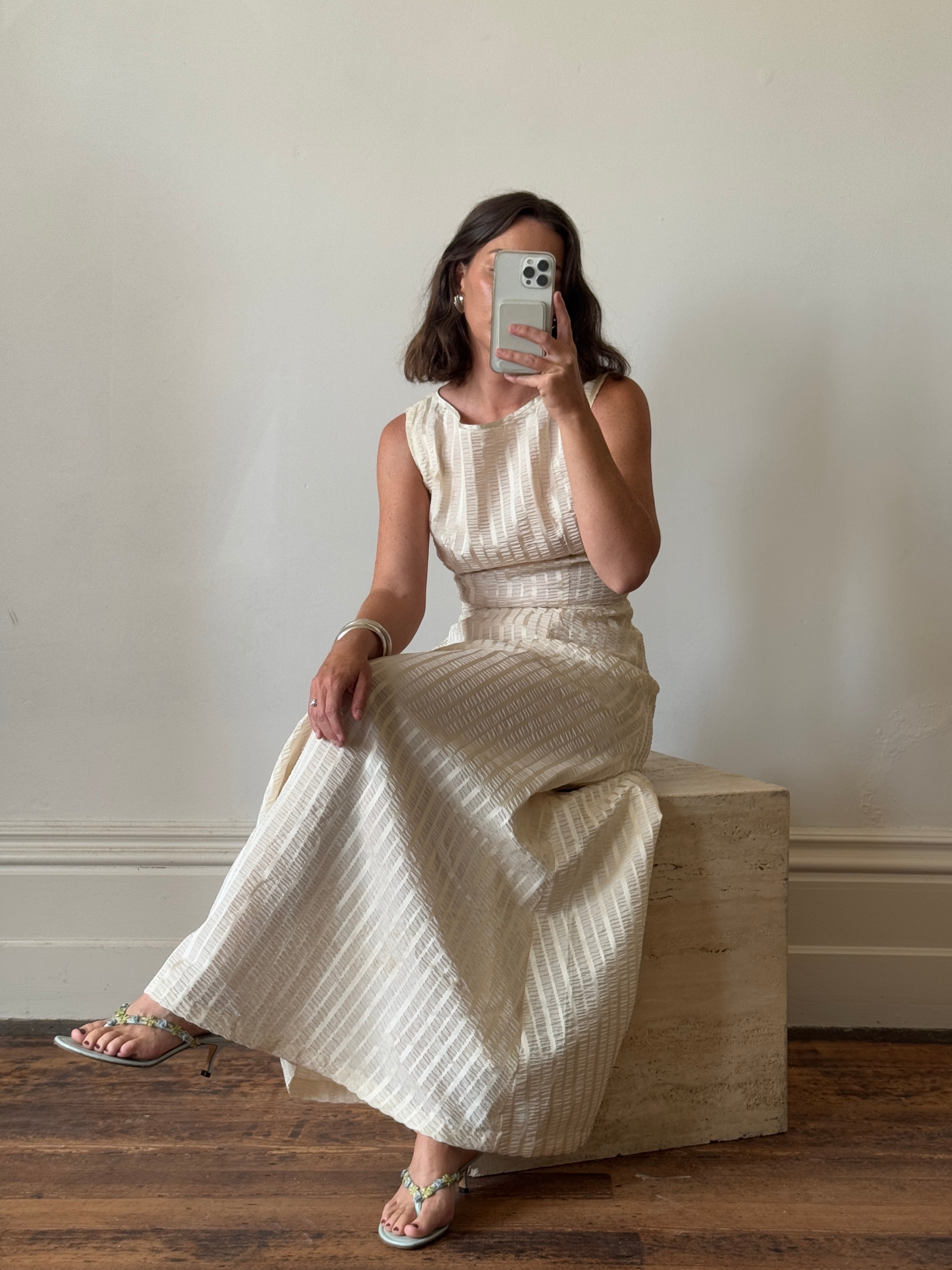 Vintage 60s Crinkle Classic Dress Creme