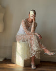 Vintage 80s Sheer Lace Fluted Wedding Dress