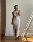 Vintage 90s Body Con Ivory Dress with Gold Hardware