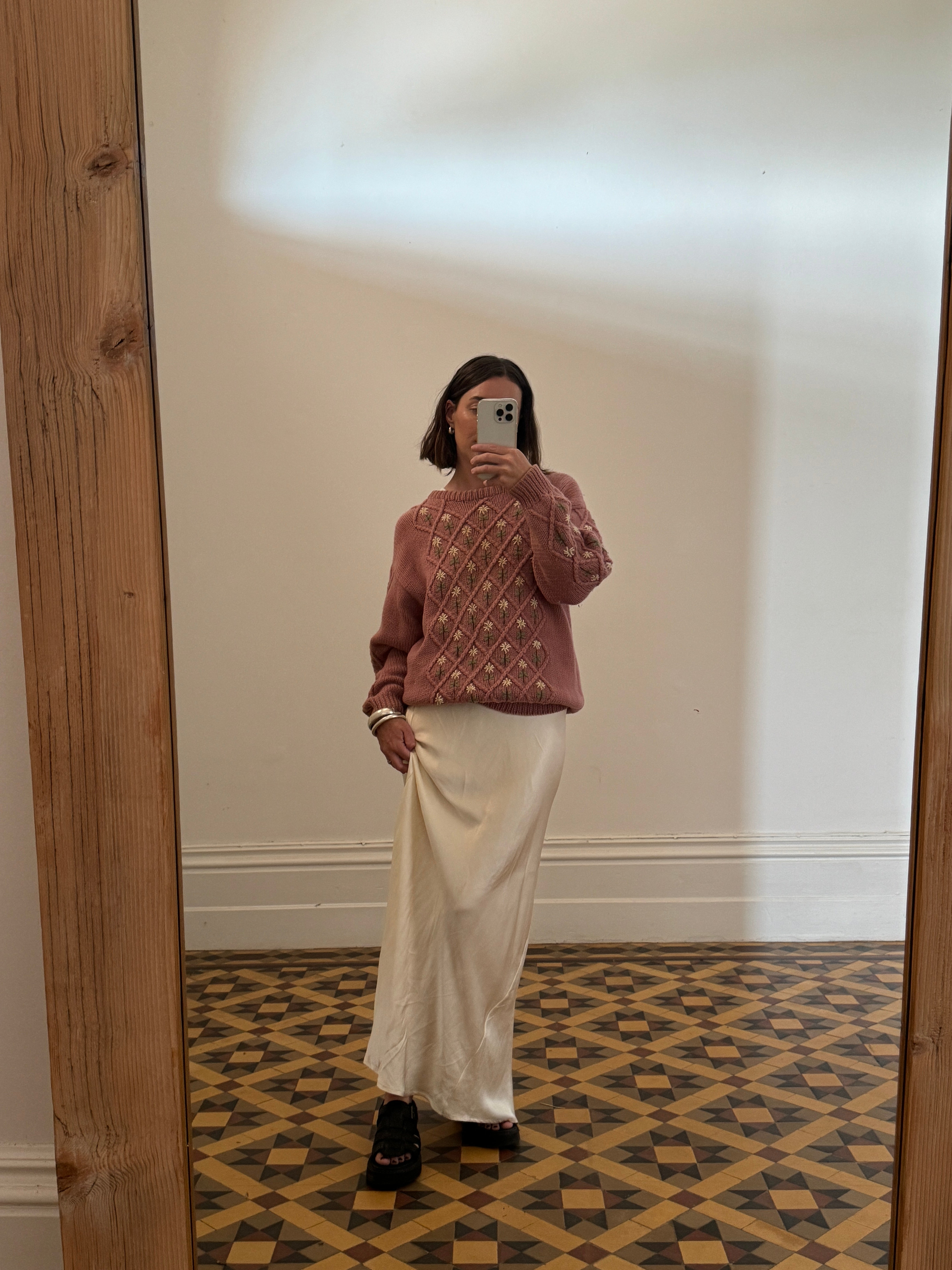 Vintage Chunky Wool Daisy Knit Dusty Pink