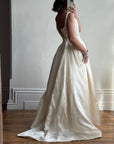 Vintage 90s Silk Satin Scoop Princess Wedding Gown Cream