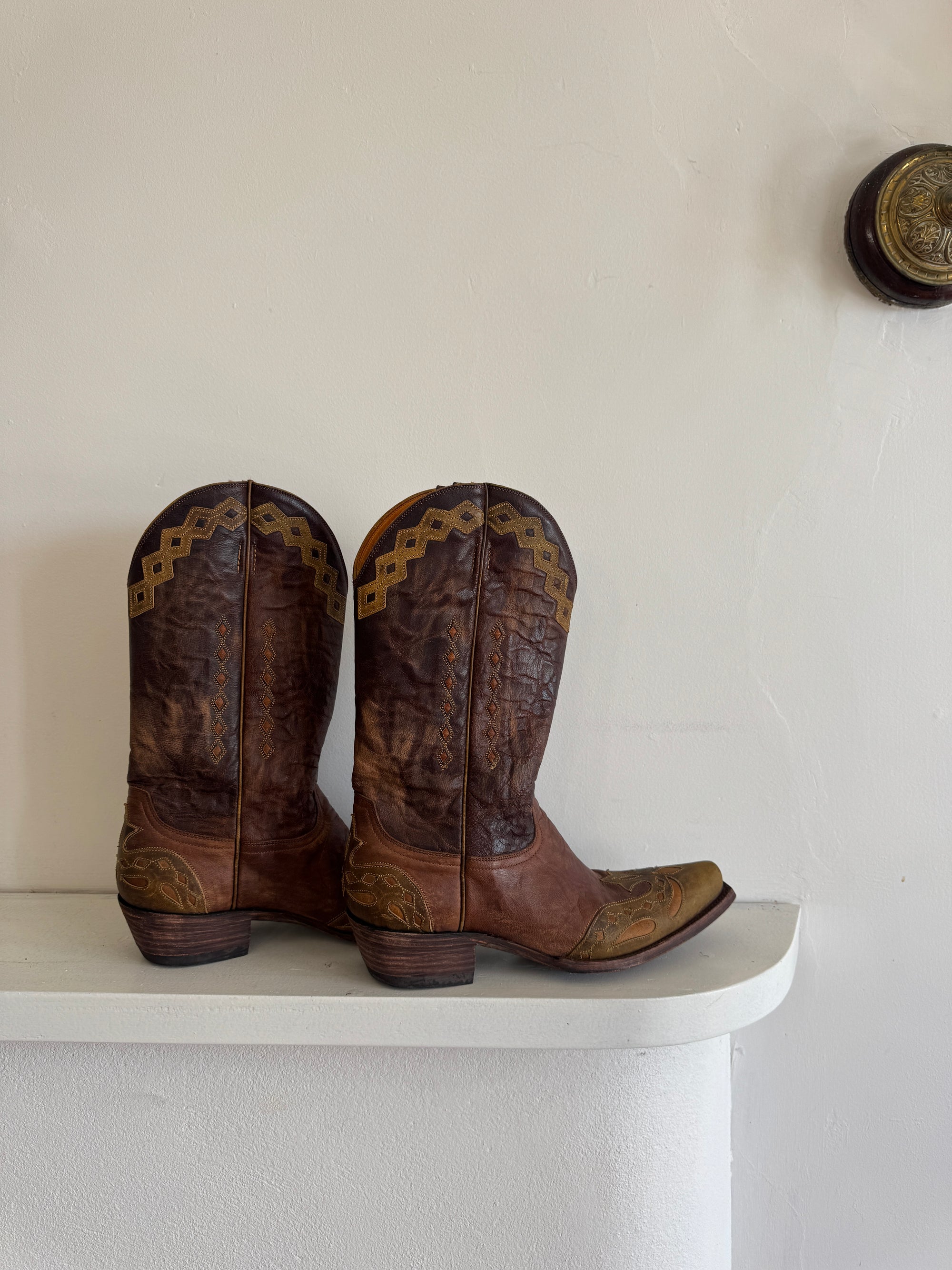 Vintage Mexican Old Gringo Western Cowboy Boots Cognac Brown
