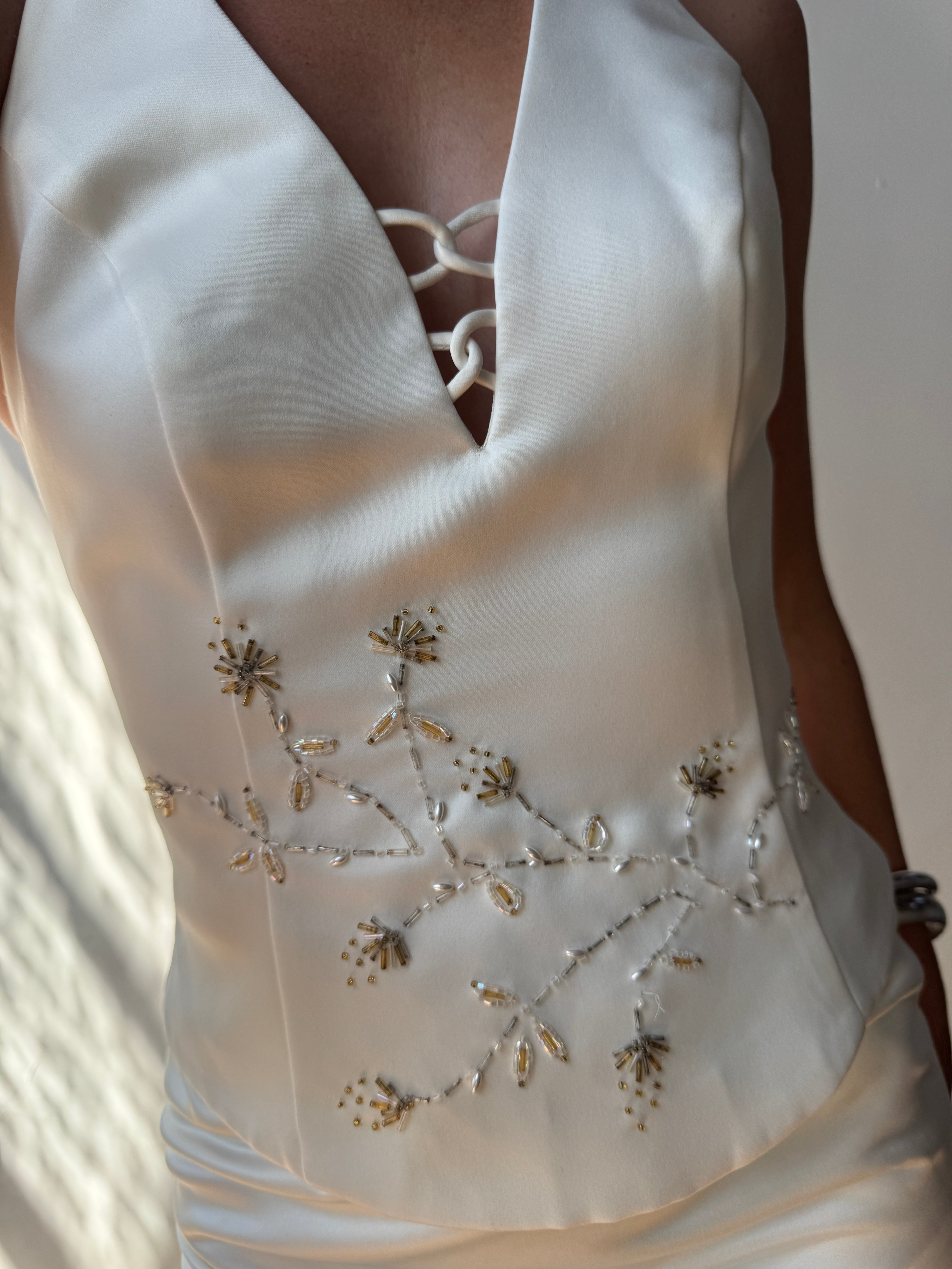 Vintage 90s Halter Two Piece Embellished Satin Wedding Set