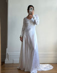 Vintage 40s Liquid Silk Satin Sheer Lace Wedding Gown