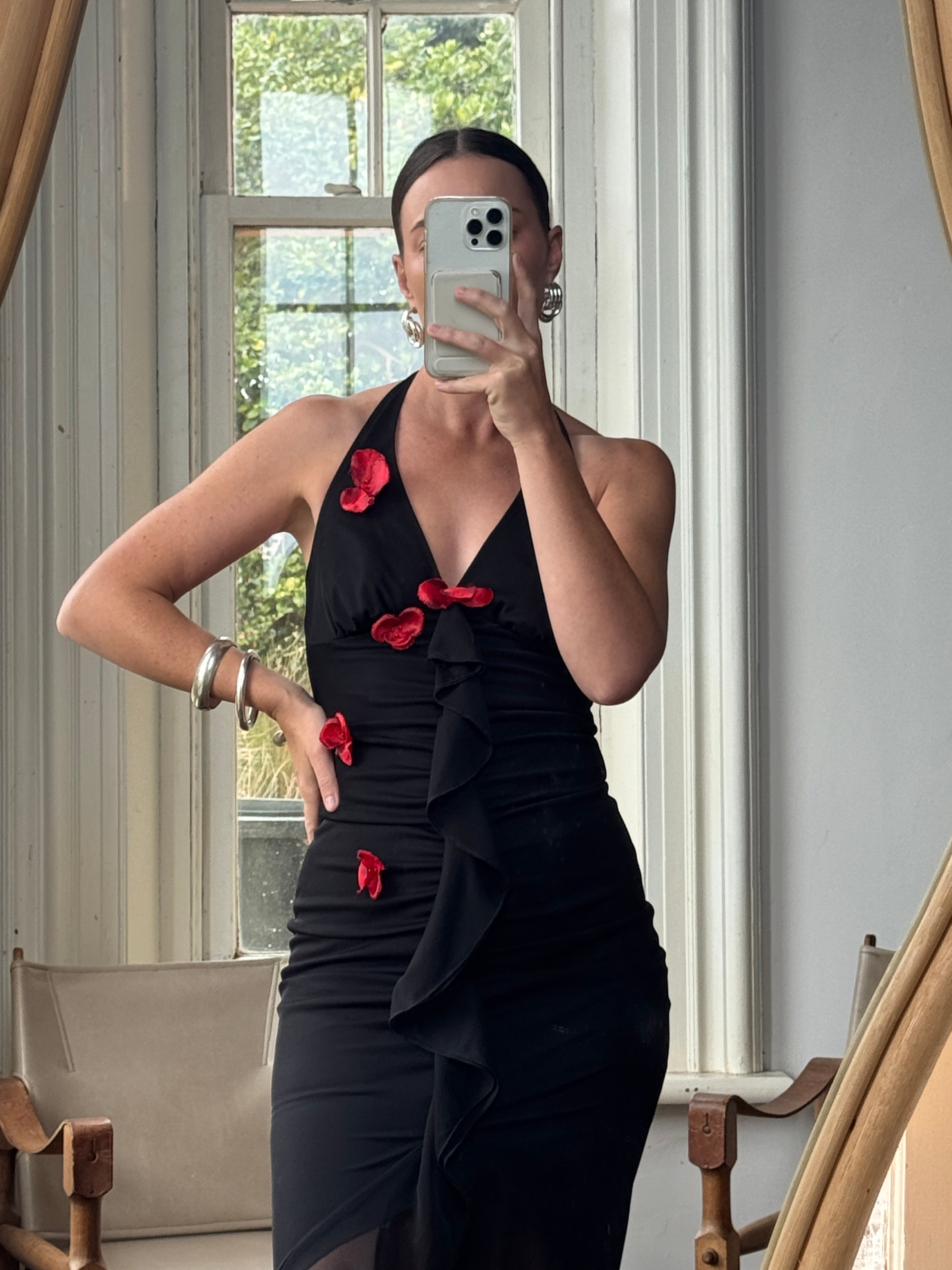 Vintage 90s Halter Rose Fairy Dress Noir