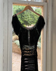 Vintage 70s Crochet Knit Cap Sleeve Midi Dress