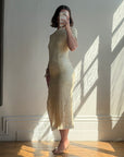 Vintage 90s Mandarin Collar Guipure Lace Midi Dress