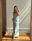 Vintage 90s Aqua Shimmer Strapless Gown