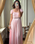 Vintage 30s Baby Pink Liquid Satin Slip with Creme Lace Trim