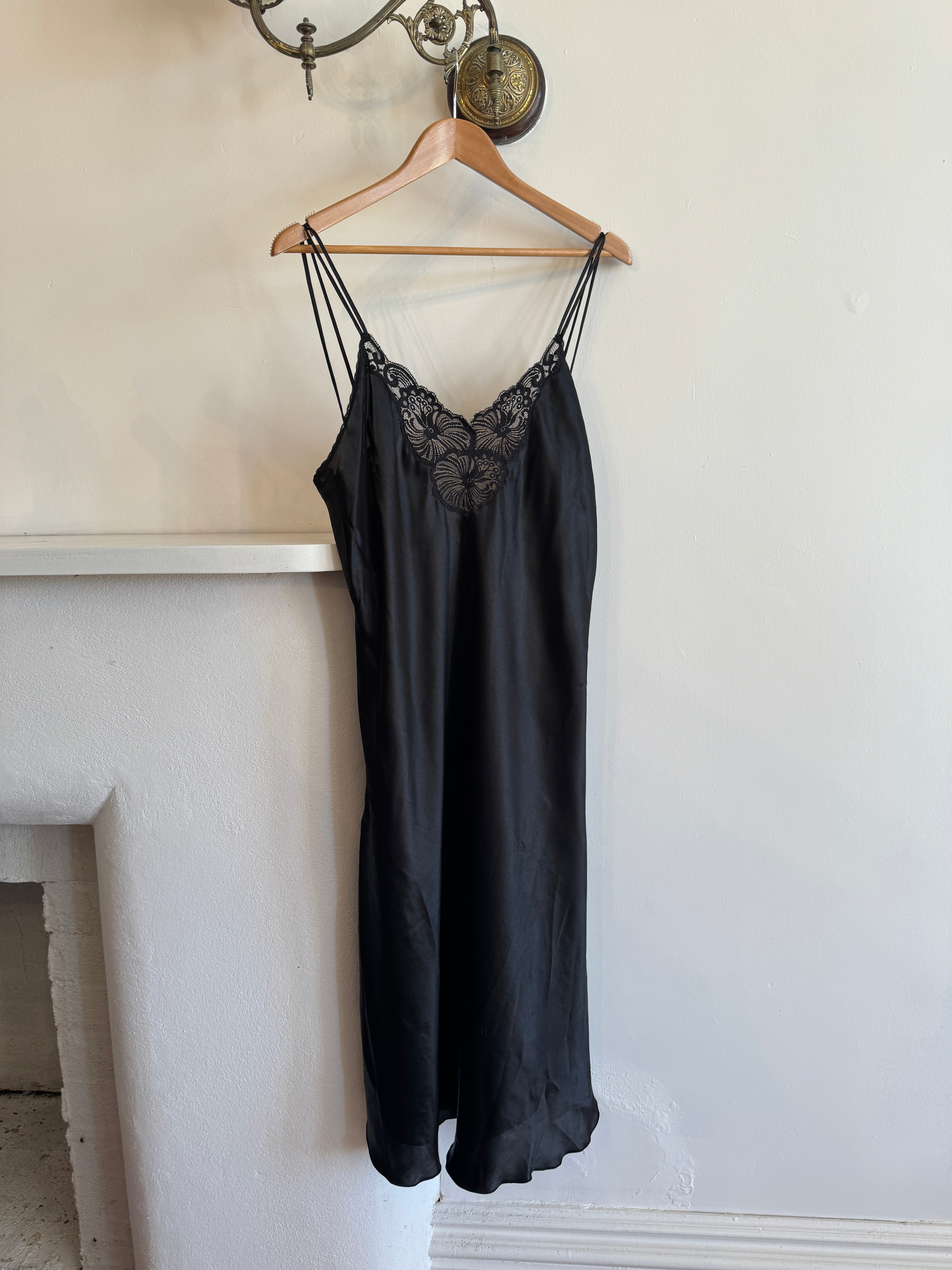 Vintage Liquid Satin Backless Slip Black