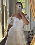 Vintage 80s Lace Off The Shoulder Tulle Wedding Gown