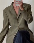 Vintage 90s Estate Olive Herringbone Wool Tailored Blazer