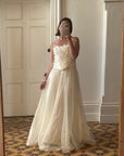 Vintage 90s Shimmer Corset Wedding Gown Creme