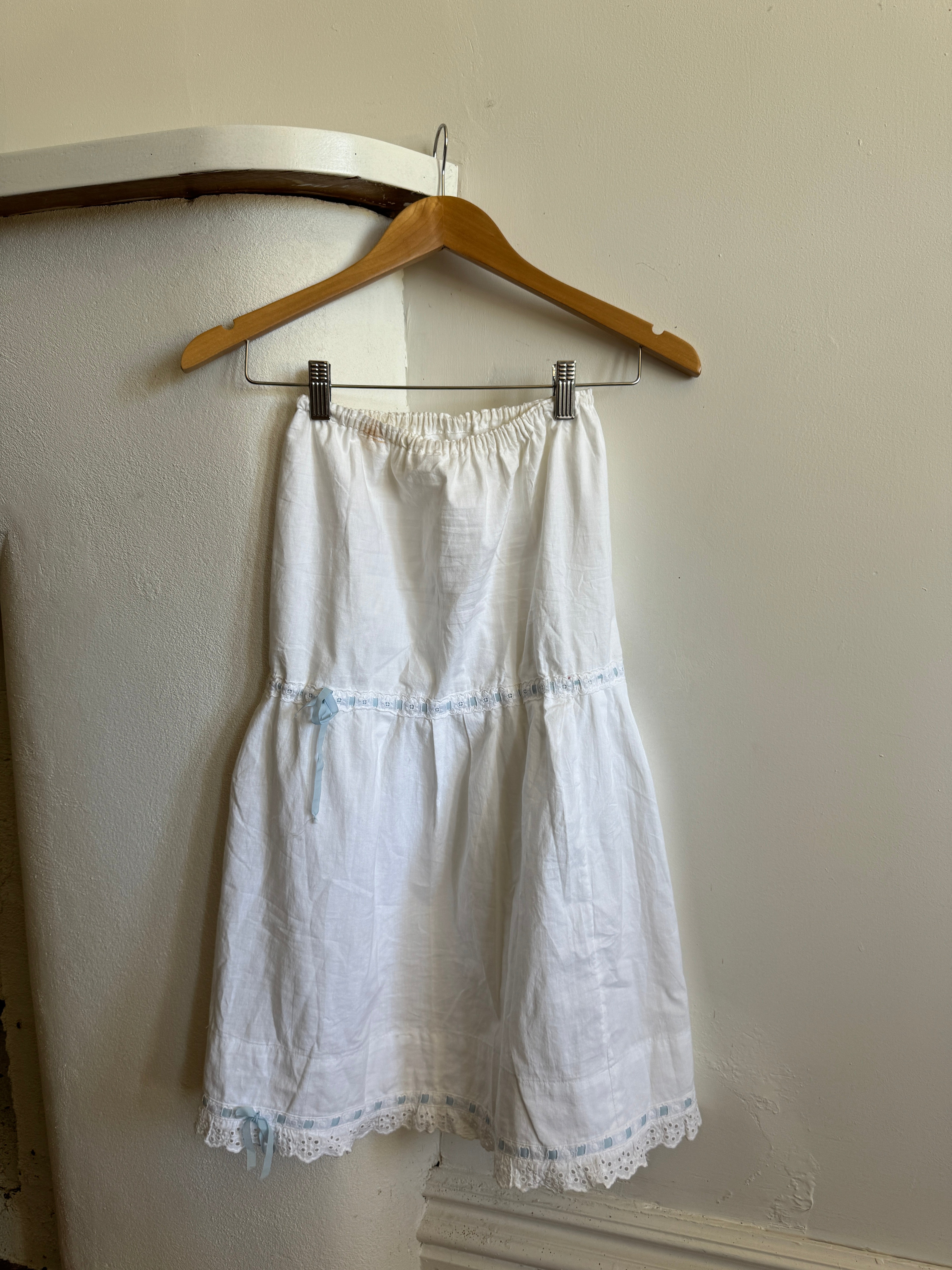 Vintage Cotton Petticoat Dress with Blue Ribbon