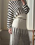 Vintage 70s Knit Batwing Midi Dress Black and Cream