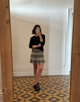 Vintage Tartan Wool Pleated Mini Skirt Light Grey