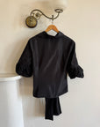 Vintage 90s Taffeta Button Up Structured Blouse Noir