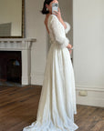 Vintage 90s Italian Velvet Long Sleeve Feather Wedding Gown