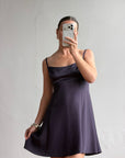 Vintage 90s Satin Micro Mini Dress Navy Satin