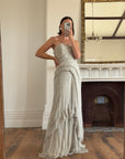 Archival Y2K J Mendel Pure Silk Beaded Wedding Dress Pale Grey