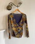Vintage 90s Floral Mesh Top Navy Gold