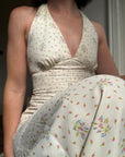 Vintage 70s Two Piece Garden Soiree Dress Creme Floral