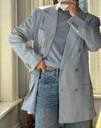 Vintage 90s Calvin Klein Pure Silk Double Breasted Blazer Dusty Blue