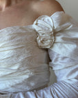 Vintage 90s Pure Silk Rosette Off Shoulder Wedding Gown