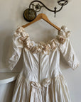 Vintage 80s Pure Silk Rosette Off Shoulder Gown