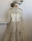 Vintage 70s Tiered Lace and Tulle Long Sleeved Wedding Gown